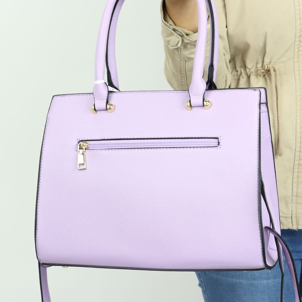 Lavender Light Purple Faux Leather Tote Purse Cross Body Hand Bag - Picture 10 of 12